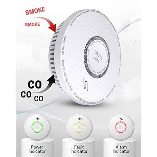 Ecoey Smoke Detector Carbon Monoxide Detector Combo, 10-Year Battery Combination Smoke Carbon Monoxide Alarm, Fire and CO Alarm with Test and Silence Function,1 Pack