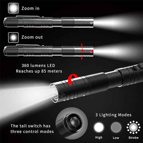 Rechargeable Pen Light, Zoomable Led Penlight Inspector Flashlight Pocket Flashlight with Clip Small Mini Handheld Slim Flashlight 360 Lumens LED for Nurse Medical Repair Engineer Doctor