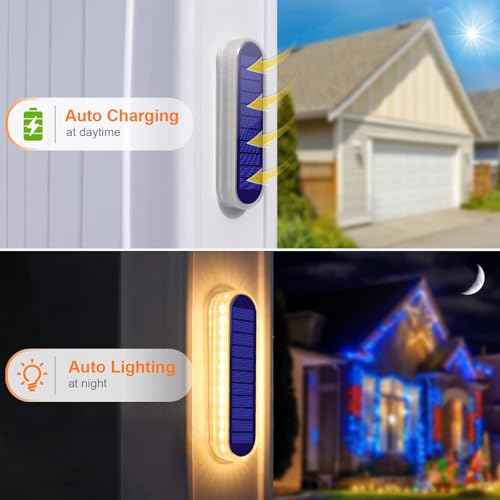 YiLaie Stick on Solar Step Lights Outdoor Waterproof, Small Solar Stair Lights Auto ON/Off for Deck Dock Driveway Mailbox Warm White (8 Pack)