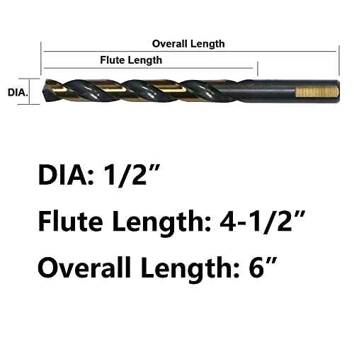 6PCS 1/2" HSS Black Gold Twist Drill Bits Set, 135 Degree Split Point, Jobber Metal Drill Bit, General Purpose for Use in Mild Steel, Copper, Aluminum, Zinc Alloy, Wood, and Plastic