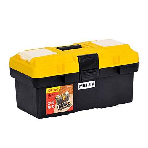MEIJIA Portable Tool Storage Box, Organizers With Detachable Tray And Top Cover Storage Available,Black And Yellow(14.5")