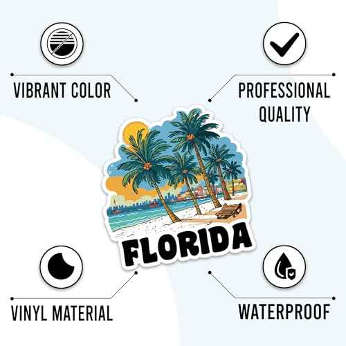 Florida State Travel Stickers 50 Pieces Vinyl Waterproof Decal for Laptop Water Bottle Phone Car Window Bike Motorcycle Stakeboard Scrapbook Floridas Sticker Gifts