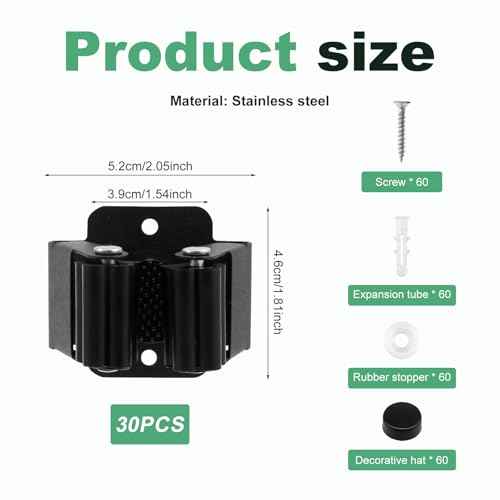 30PCS Broom Holder Wall Mount Stainless Steel Mop Hanger with Installation Screws Space Saving Broom and Mop Holder Reusable Garden Tool Organizer for Garage Laundry Room Bathroom