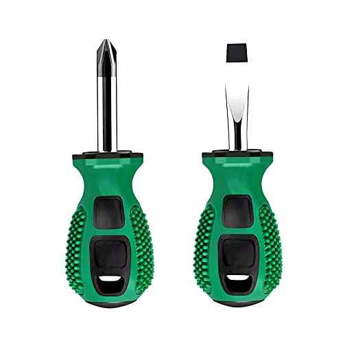 Buspoll Rubber Anti-Skid Handle Stubby Screwdriver Set, 6mm x 38mm Slotted/Phillips, Magnetic Head