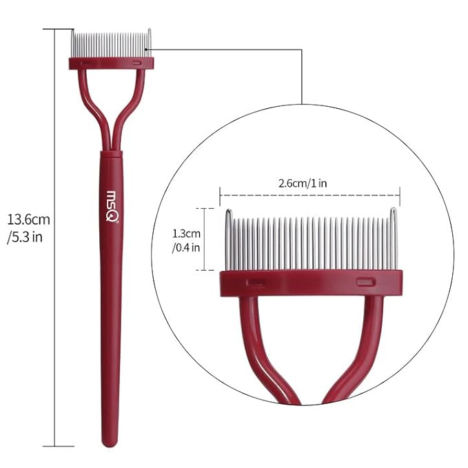 Eyelash Comb MSQ Eyelash Separator Mascara Applicator Eyelash Definer With Comb Cover Arc Designed Cosmetic Brushes Tool Red (Includes a Mascara Wand)