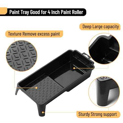 Bates- 4 Inch Paint Roller Kit, 8 pcs, Small Paint Roller Kit, 1x Plastic Paint Tray, 1x Roller Frame & 6X Microfiber Covers