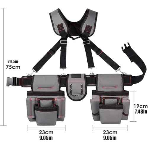Professional Tool Belt for Men,Tool Belts with Suspenders,Magnetic Tool Pouch, Adjustable Utility Belt Tools Organizer, Heavy Duty Construction Work Bags Tool Pouch for Electrician, Carpenter