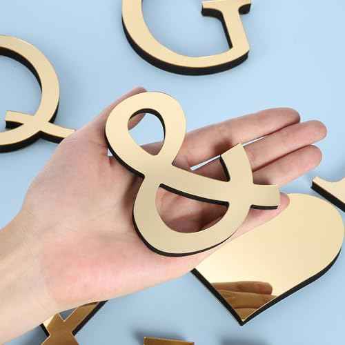 PATIKIL 3D Acrylic Alphabet Mirror Wall Stickers Symbol & Self-Adhesive Home Decor Letter Sign Art Sticker Decal for DIY Home Decoration Light Gold