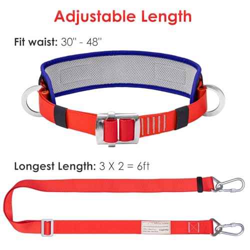 Safety Belt with Padded Waist Pad and Adjustable Lanyard, Safety Lanyard Fall Protection, Ladder Safety Belt, Tree Climbing Belt, Climbing Lanyard Fall Arrest Kit