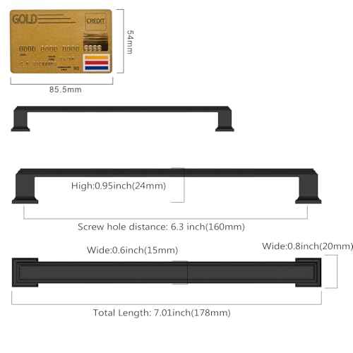 Amerdeco 10 Pack Matte Black Cabinet Pulls 6.3 Inch(160mm) Hole Center Gold Kitchen Cabinet Handles Cabinet Hardware for Bathroom Drawer Pulls ZH0001¡¦