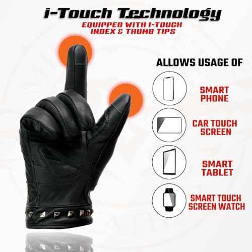 Milwaukee Leather MG7755 Women's Black Leather ¡¯I - Touchscreen Compatible¡¯ Thermal Lined Motorcycle Gloves W/Gel Palm
