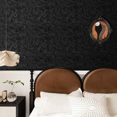 VaryPaper Modern Textured Black Wallpaper Peel and Stick Spiral Circle Geometric Wallpaper for Bedroom Bathroom Removable Self Adhesive Vinyl Black Contact Paper for Walls Cabinets 15.7''x78.7''