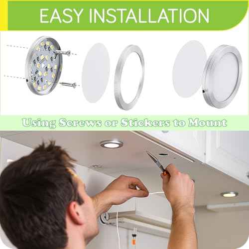 Under Cabinet LED Puck Lights Kit, Kitchen Hutch Shelf Lighting, Parallel Connection, 120VAC Wall Plug & Hardwired, Remote Control Dimmable, Warm White, 16 Lights