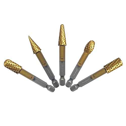 NordWolf 5-Piece Rotary Burr Carving Rasp Files Set, with 1/4" Hex Shank for Metal, Soft Metal, Wood & Plastic Deburring, Shaping, Grooving, Polishing and Grinding