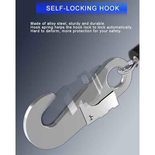 33FT RTOVZON Self Retracting Lifeline, Fall Arrest Fall Protection Dual Alloy Steel Hook Steel Wire Rope Heavy Duty Retractable Lanyard, Roofing Lifeline, SRL, Safety Lanyard