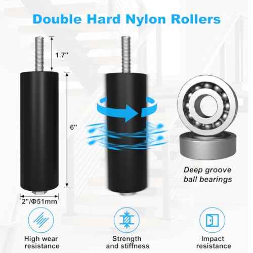 2 Pcs Heavy Duty Sliding Gate Rollers, Adjustable 6" Double Hard Nylon Rollers, Gate Roller Guide, Sliding Gate Kit for Sliding Rolling Gates, Barn Doors(Black, 1/5" Steel)