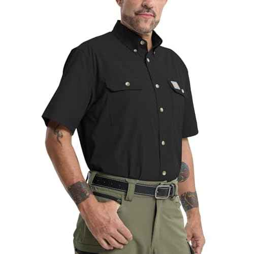 Mens Regular Fit Work Utility Shirt Midweight with Two Chest Pockets Wrinkle-Resistant Industrial Work Wear