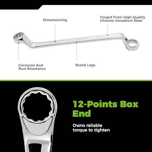9-Piece Offset Box Wrench Set, 75-Degree Angle, 6-23mm, Chrome Vanadium Steel with Rolling Pouch