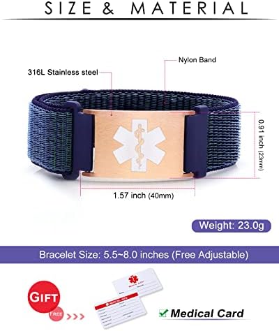 Personalized Sport Medical Alert Bracelets for Women Men - Custom Medical ID Bracelets with Free Engraving - Hook and Loop/Elastic/Stainless Steel/Silicone Watch Wristband Emergency Bracelet