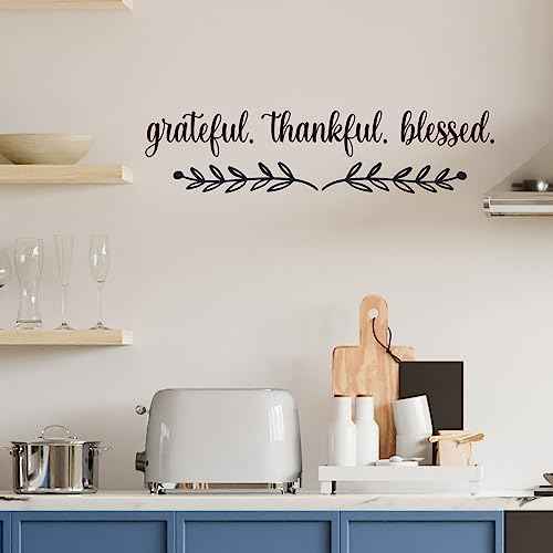 Vancetyno Grateful Thankful Blessed Vinyl Wall Decal Inspirational Quote Wall Art Mural Kitchen Dining Room Decal Home Decor