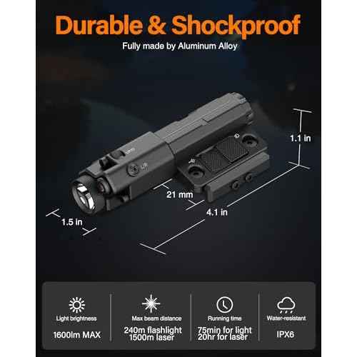 TOUGHSOUL Max 1600 Lumen Rechargeable Red Blue IR Laser Flashlight for AR Rifle - 2 in 1 Picatinny Flashlight and Blue Laser Sight Combo
