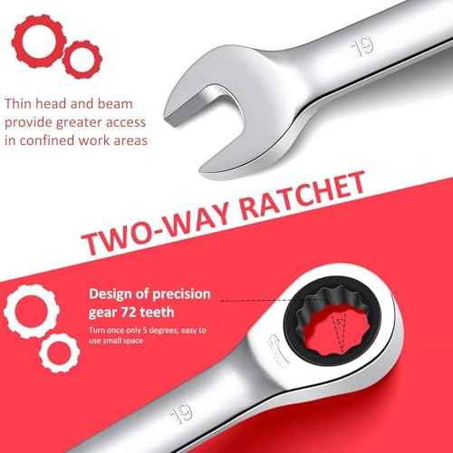 Towallmark Ratcheting Wrench Set 14pcs, Metric Fixed Head Wrench Set, Metric 6-19mm, Cr-V Steel Ratchet Wrenches Set with Storage Bag for motorcycle/car/mechanical etc.