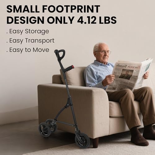 DAILYLIFE Rollator Walker for Seniors & Caregivers - Steerable Cane with 7.5" Wheels, Adjustable Height, Folding Design, Lightweight Aluminum Frame - Black
