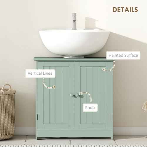 HOMCOM Under Sink Bathroom Cabinet, Pedestal Sink Storage Cabinet with 2 Doors, Shelf and U-Shape, Dark Green