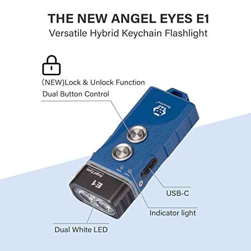 RovyVon Angel Eyes E1 Mini EDC Flashlight,700 Lumens Rechargeable Keychain Flash Light Dual-Battery Power Supply with USB-C and AAA Battery,for Emergency,Outdoor,Gift(Blue)