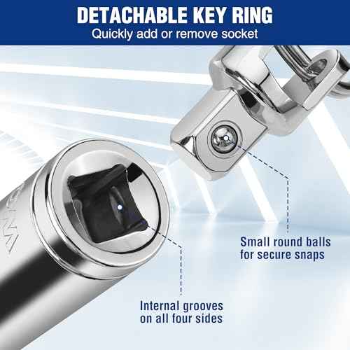 WORKPRO Socket Bottle Opener, 3/8 Inch Drive x 14 mm Socket, Deep Square Drive Socket, CR-V, 6-Point, Portable Detachable Key Ring - for Automotive Repair, House Projects, Machinery Work, Gift for Men