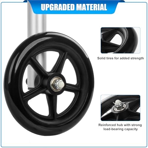2 Pack Universal Walker Wheel wih Bearings - 6 Inches Replacement Walker Wheels, All Terrain Wheels for Walkers, Wear-Resistant PU Tires, Anti-Slip, and Durable ABS Wheel Hub, Black