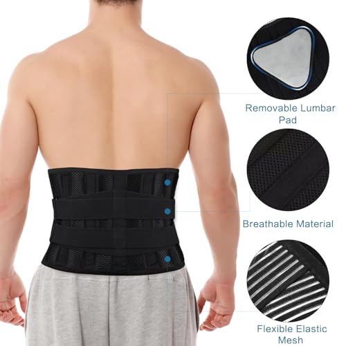 Back Brace Support Belt For Men & Women, Lumbar Support Belt Relief for Upper and Lower Back Pain , Sedentariness ,Sciatica，Scoliosis and Herniated Disc -Adjustable Breathable Back Brace Suitable For Home, Fitness, Driving, Work,Travel-Black(Medium)