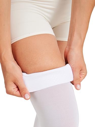 MGANG Medical 15-20 mmHg Compression Stockings for Women & Men, Pair, Thigh High Graduated Compression Socks, Closed Toe, Opaque, Support for Varicose Veins, Edema, DVT, Swelling, Flight, White 2XL