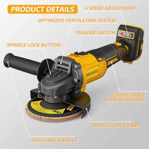 Electric Angle Grinder - 4-1/2 Inch Brushless Motor, Compatible with DEWALT 20V Battery, Wireless Connectivity, Perfect for Polishing, Grinding, and Cutting,Bare Tool Only