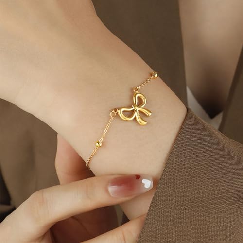 Bow Bracelet for Women Cute Bowknot Bracelet Dainty Bow Beaded Chain Bracelet for Women Fashion Jewelry