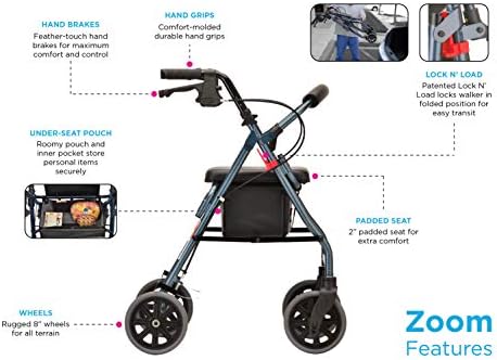 NOVA Medical Products Zoom Rollator Walker, Purple, 20 Inch