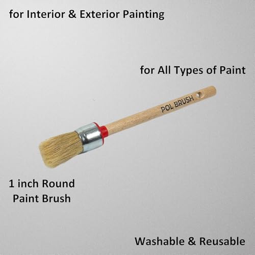 1 Inch Chalk & Wax Round Paint Brush - High European Quality - Natural Bristles - for Home, Wood, Walls, Art, Trim & Furniture - for Acrylic, Oil, Stain, Chalk, Wax & Latex Paints