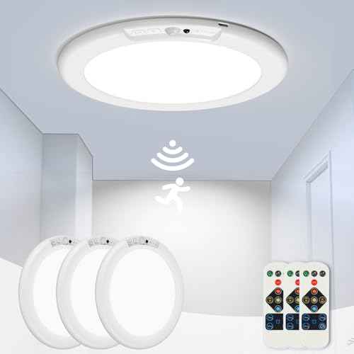3 Pack Rechargeable Motion Sensor Ceiling Light, Wireless Ceiling Lights Battery Operated Closet Light with Remote, 500LM 3000K/4500K/6500K, 0.55¡È Ultra Thin Lights for Bathroom Hallway Pantry