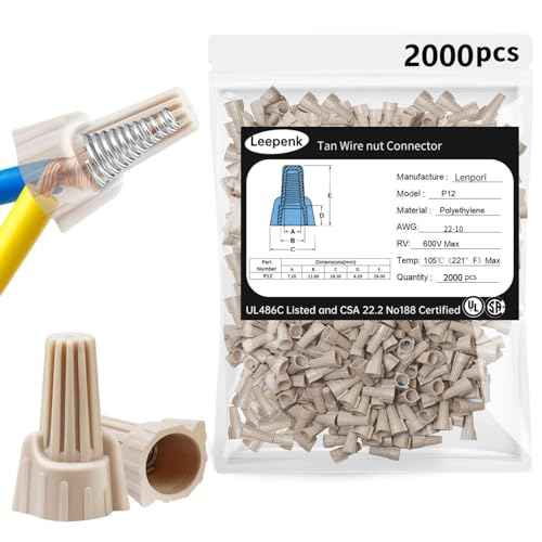 Leepenk Tan Wire Nuts Connectors P12 22-10AWG Twist Wire Caps Electrical Wire Connectors, Winged Springs Screw Terminals Wire Nuts Assortment Kit for Wire Connection(2000 pcs)
