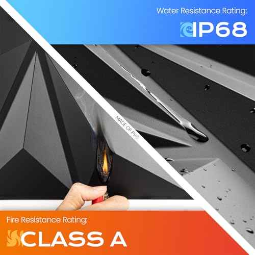 Sonicism Wall Panels Upgrade 32 Pack,0.7¡±x11.8¡±x11.8¡±Pyramid 3D Wall Panels Creative Cutting,PVC Wall Panels for Interior Wall Decor Fire Resistant,Wall Tiles for Various Scenes(Charcoal Black)