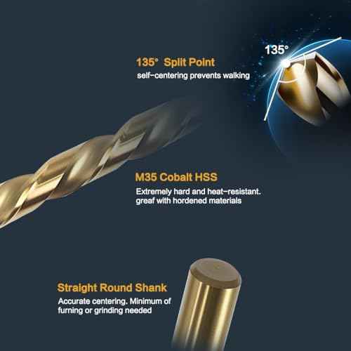 BeHappy 13Pcs Cobalt Drill Bit Set, M35 HSS, 135 Degree Tip, Twist Jobber Length for Hardened Metal, Stainless Steel, Cast Iron, Wood, and Plastics, with Index Storage Case 1/16"-1/4"