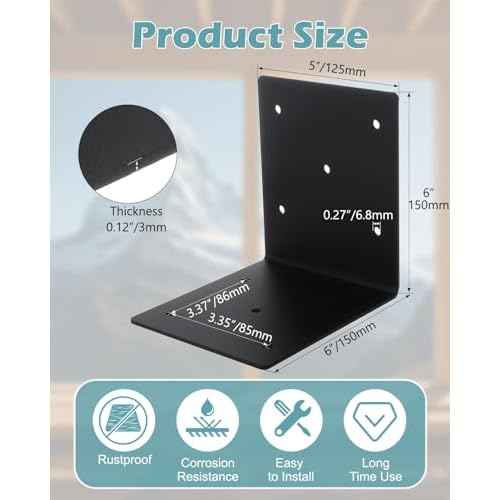 8 pcs 6" x 6" x 5" Heavy Duty Steel Ll Right Angle Bracket, 6x6 Steel Corner Brackets, 90 Degree Timber Post Brackets for 4x4 and 6x6 Post, Wood Shelves, Furnitur