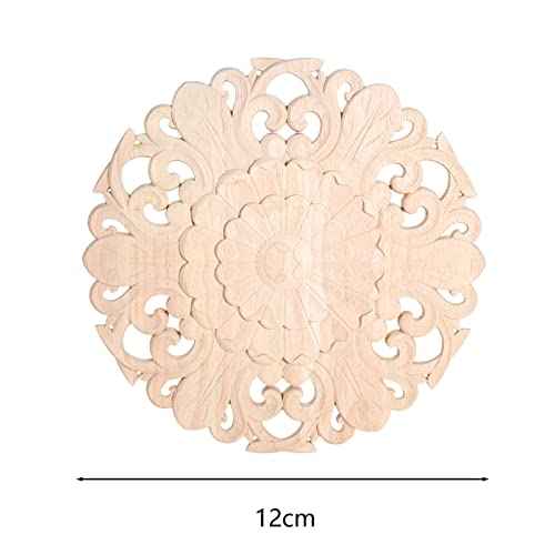MUXSAM Wood Carved Onlays Appliques, Round Rosette Woodcarvings Center Decals for Closet Door Cabinet Drawer Wall Ceilling Dresser Wardrobe Crafts Decor(2-Pack, 12cm/4.7")