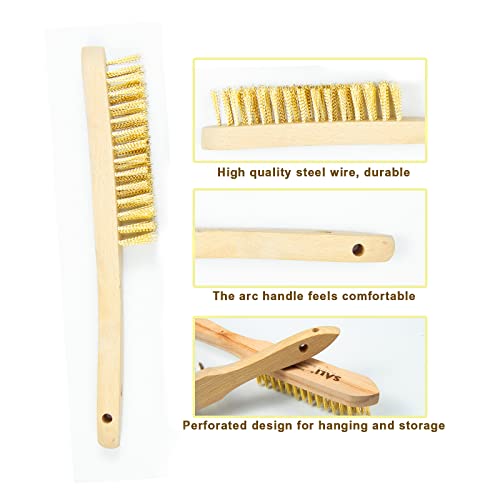 SALI Heavy Duty Copper Plated Steel Brushes - for Rust Removal, Automotive Cleaning, Welding Slag, Grill & Household Use, 11" Curved Beechwood Handle, 14X4 Rows Bristles (Pack of 2)