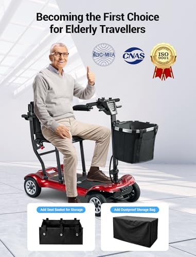 Mobility Scooter for Adults Seniors Driving 22 Miles, 42Lbs Lightweight Folding Electric Airlines Approved Mobility Scooter w/249WH*2Batteries Charger Dustproof Cover FSA/HSA Eligible (Red)