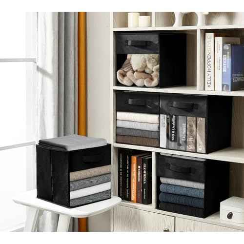 DECOMOMO Storage Bins, Cube Storage Bin with Window, Fabric Storage Cubes for Shelves (11" / 6pcs, Black)