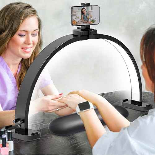 CGBE Half Moon Light for Nail Desk: Extra Large 30.7" Nail Desk Light with Phone Holder - 3 Color Modes & 10 Brightness for Nails, Beauty, Eyelashes, Tattoos - Black