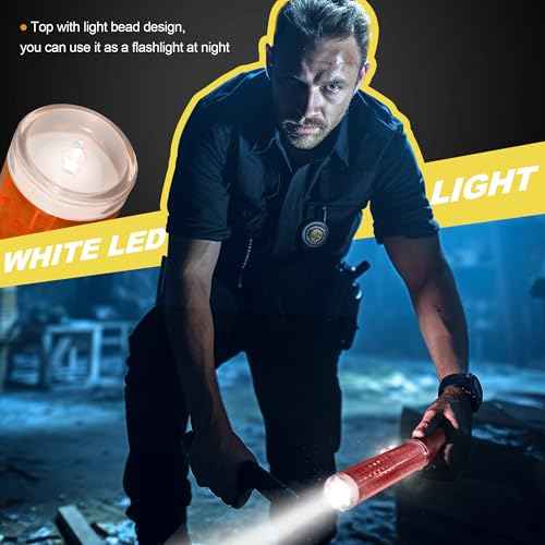 2 Pack Rechargeable Traffic Wand, 10 Inch Traffic Control Baton with Magnet, Safety Light Wand with White LED on Top, Air Marshaling Wand with 3 Flashing Modes
