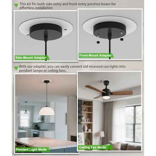 Recessed Can Light Conversion Kit for 5" and 6" Ceiling Fixtures - Pendant/Hanging Light Upgrade, Compatible with Ceiling Fans, Includes 7¨ú" Flat Steel Medallion, White Finish,2 Pack