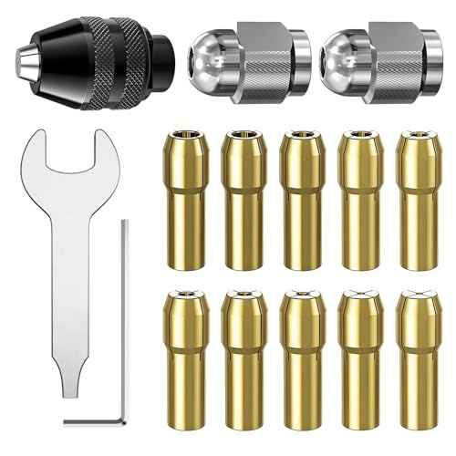 15Pcs Chuck Collet Set for Dremel Tool Accessories, 1/32¡± (0.8mm) to 1/8¡± (3.2mm) Shank Replacement 4486 Rotary Tool Keyless Quick Change Chuck Bit with Replacement 4485 Brass Collet Metal Nut